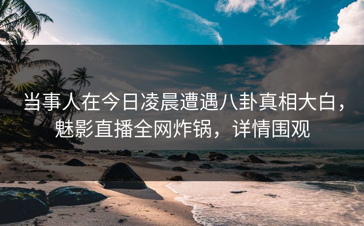 当事人在今日凌晨遭遇八卦真相大白,魅影直播全网炸锅,详情围观 当事人在今日凌晨遭遇八卦真相大白,魅影直播全网炸锅,详情围观