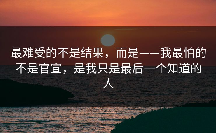 详细阅读:最难受的不是结果,而是——我最怕的不是官宣,是我只是最后一个知道的人 最难受的不是结果,而是——我最怕的不是官宣,是我只是最后一个知道的人